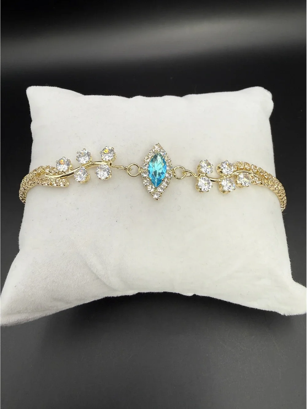 candy+clover elegant aqua marquise vine gold tone statement bracelet